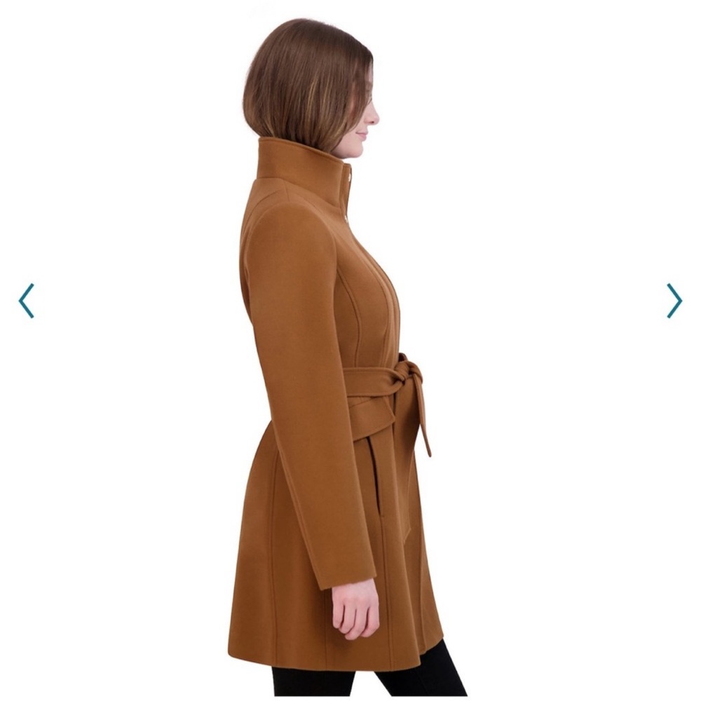 Women's Black Faux Wool Belted Coat - Picture 3 of 7